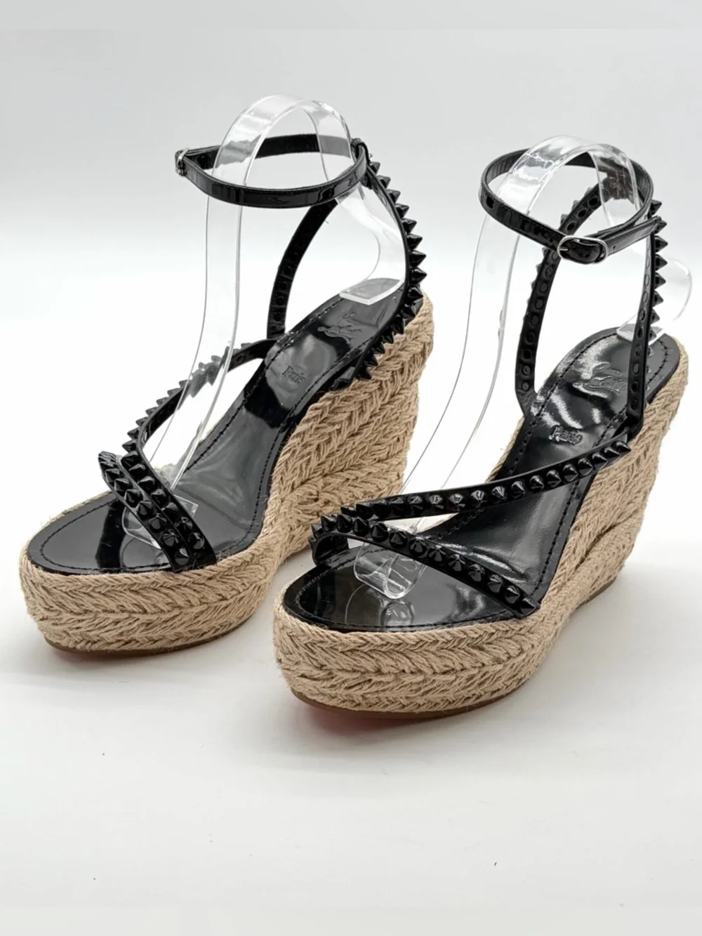 Christian Louboutin Mafaldina Zeppa Black Leather Espadrille Wedge EU 40 US 10